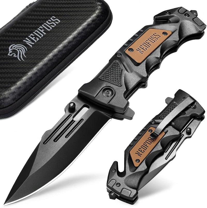NedFoss Pocket Folding Knife DA75 Mini, 3 in 1 Pocket Knife for Men, 2.95 Inch Survival Knife with Liner-Lock Belt Clip, Seat Belt Cutter, Glass Breaker, Hunting knife for Camping Hiking - Image 1